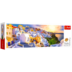 Puzzle 1000 el. panoramiczne Zachód słońca na Santorini, Grecja